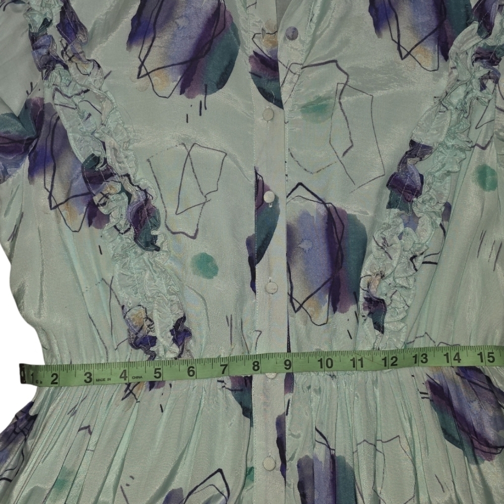 Elliatt "FOND" Ruffle Tiered Mini Dress Mint Watercolor Print Long Sleeve Size L - Picture 8 of 12